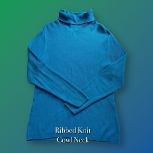 🦋 Teal Blue Ribbed Knit Cowl Neck Sweater 🦋